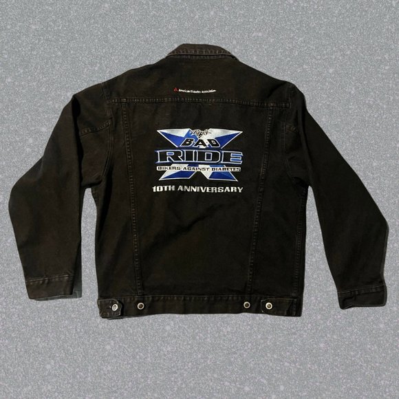 VTG Demin Jean Trucker Jacket Embroidered Rips Bikers Against Diabetes Size M - Picture 3 of 9